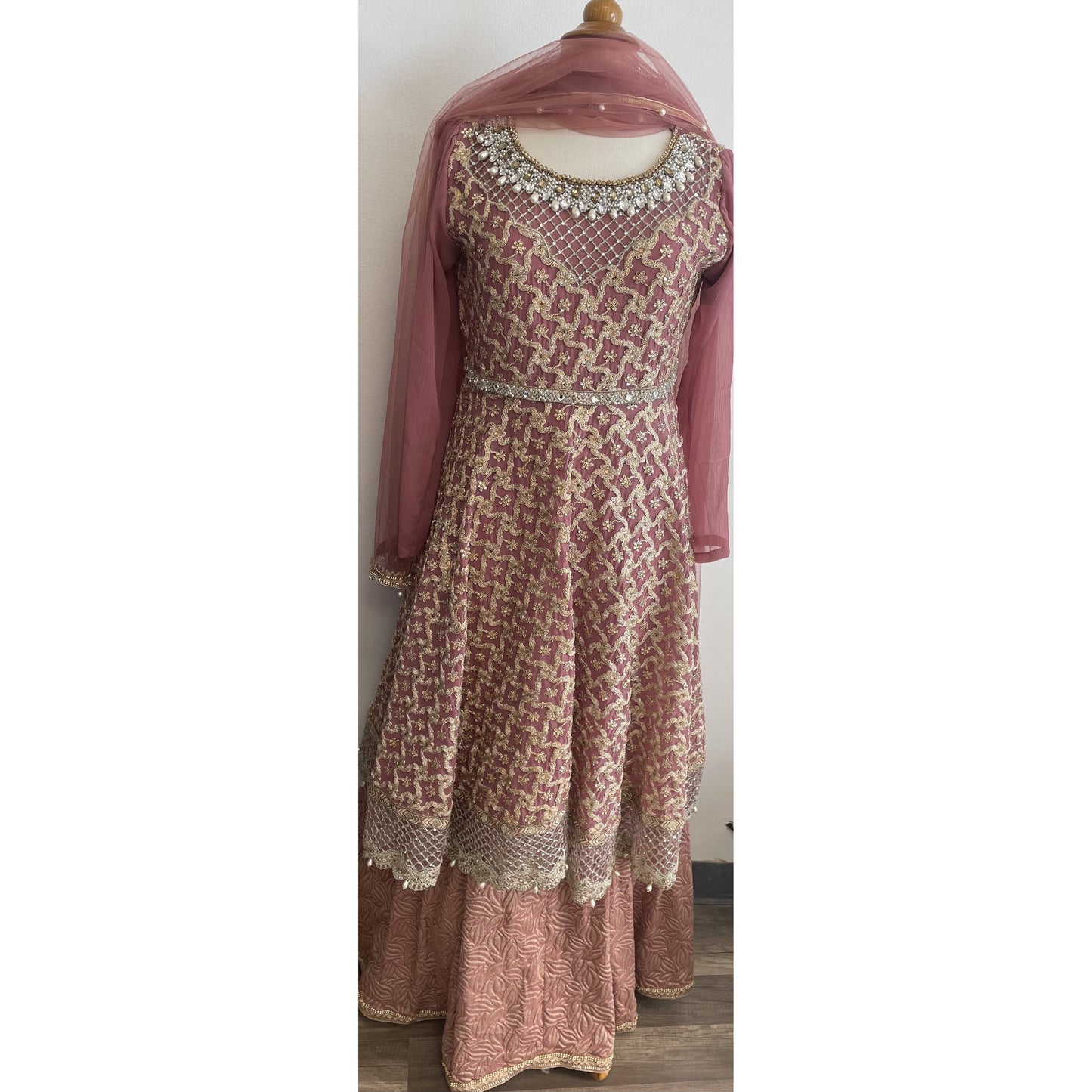 pink froke with golden embroidery - couturebyfarah