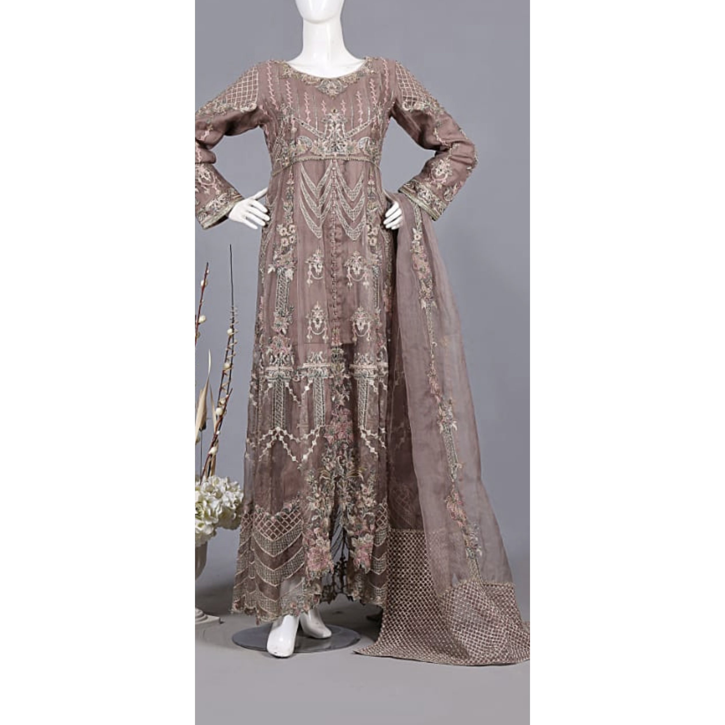 Tea pink full length dress